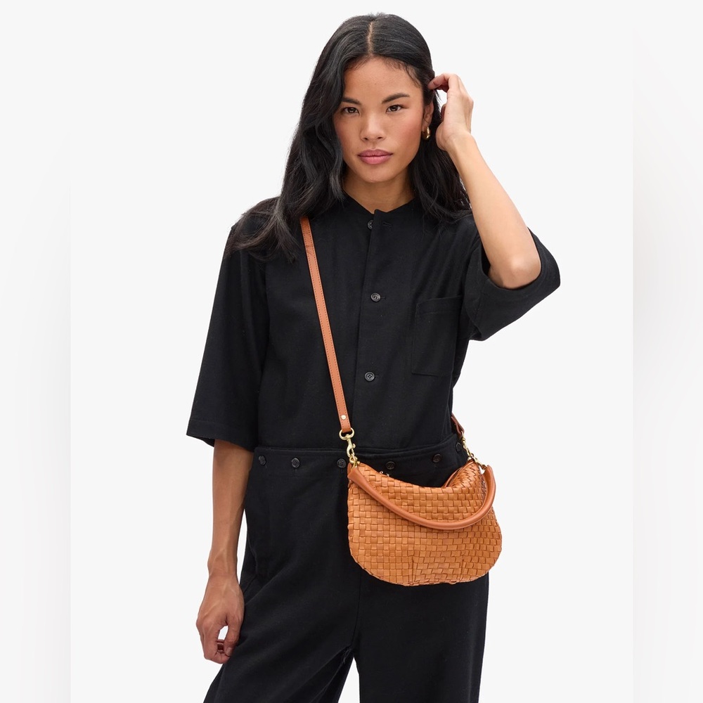 Clare V. Natural Woven Checker Petit Moyen Red Zipper